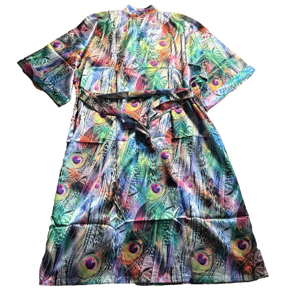 Oriental Village Silk Collection Rainbow Multi Kimono Robe Peacock Print Size OS - Picture 7 of 7